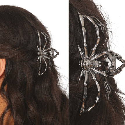 Halloween Haarspange Schwarz Spinne Metall
