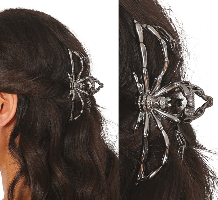 Halloween Haarspange Schwarz Spinne Metall
