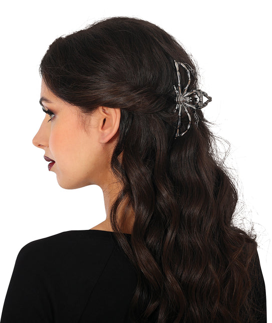 Halloween Haarspange Schwarz Spinne Metall