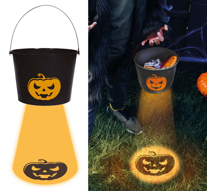 Halloween Eimer Kürbis mit Licht 20cm