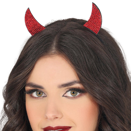 Halloween Haarband Roter Teufel mit Strasssteinen