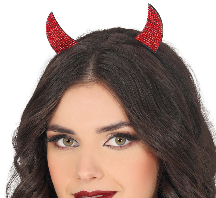Halloween Haarband Roter Teufel mit Strasssteinen