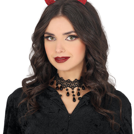 Halloween Haarband Roter Teufel mit Strasssteinen