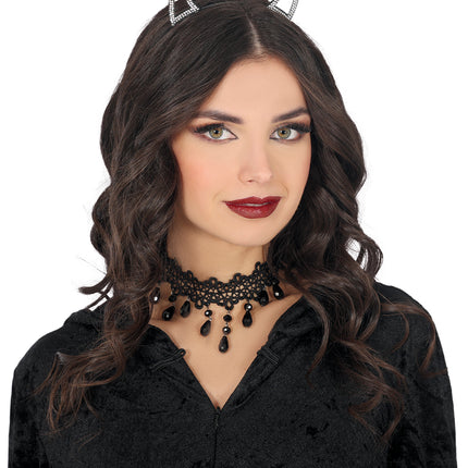 Halloween Haarband Silberner Teufel mit Strasssteinen