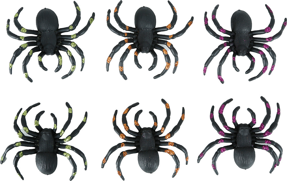 Schwarze Fake Spinne Glitter 7cm 6Stk