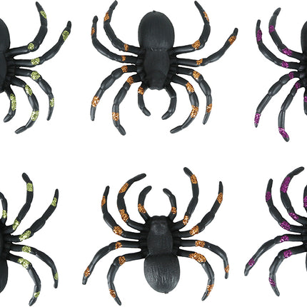 Schwarze Fake Spinne Glitter 7cm 6Stk