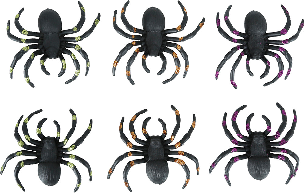 Schwarze Fake Spinne Glitter 7cm 6Stk