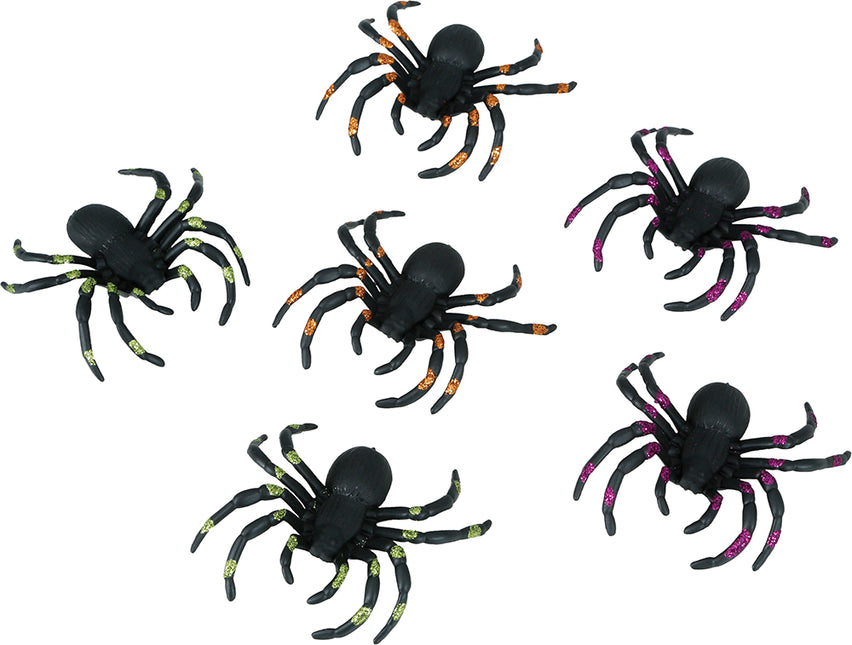 Schwarze Fake Spinne Glitter 7cm 6Stk