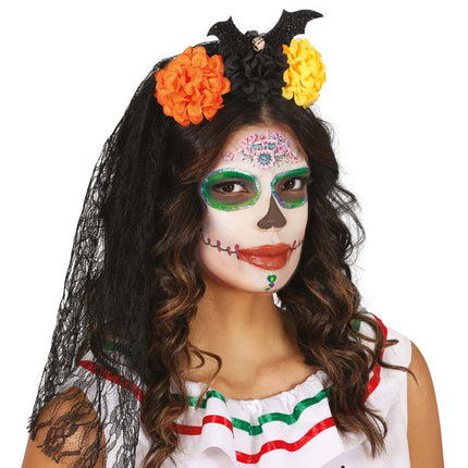 Halloween Haarband Schleier und Blumen