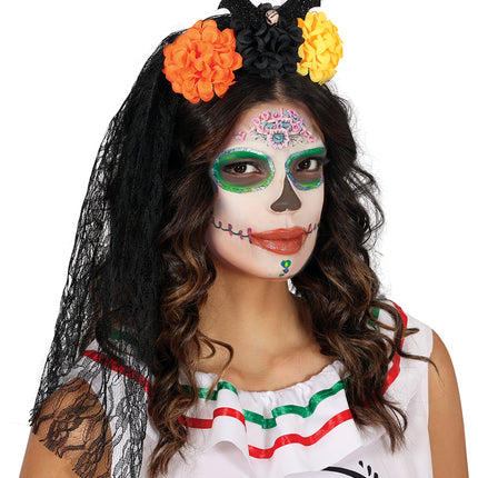Halloween Haarband Schleier und Blumen