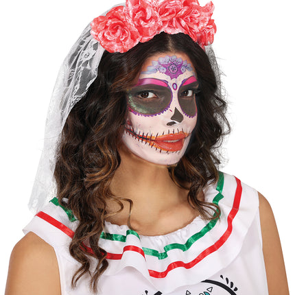 Halloween Haarband Rosa Schleier und Blumen