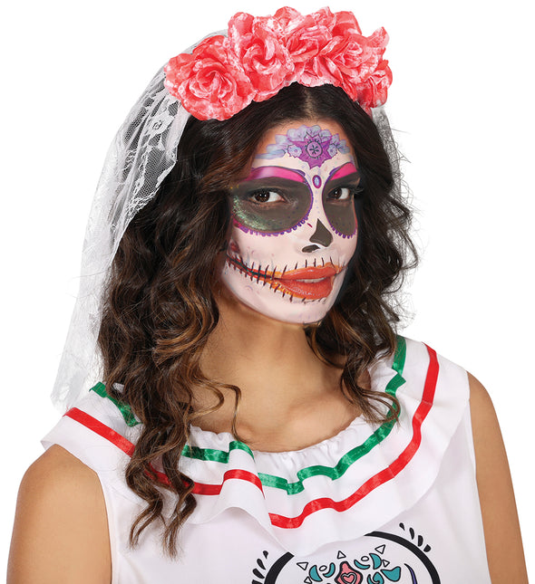 Halloween Haarband Rosa Schleier und Blumen