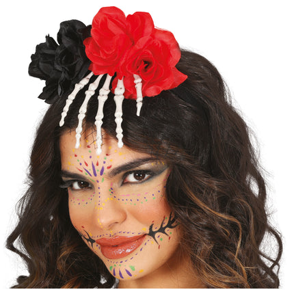 Halloween Haarband Skelett Hand mit Blume