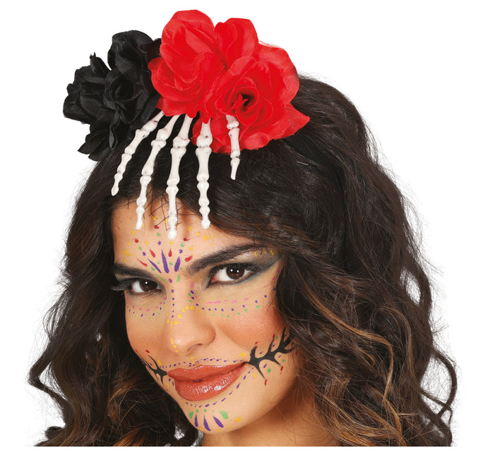 Halloween Haarband Skelett Hand mit Blume