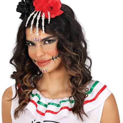 Halloween Haarband Skelett Hand mit Blume