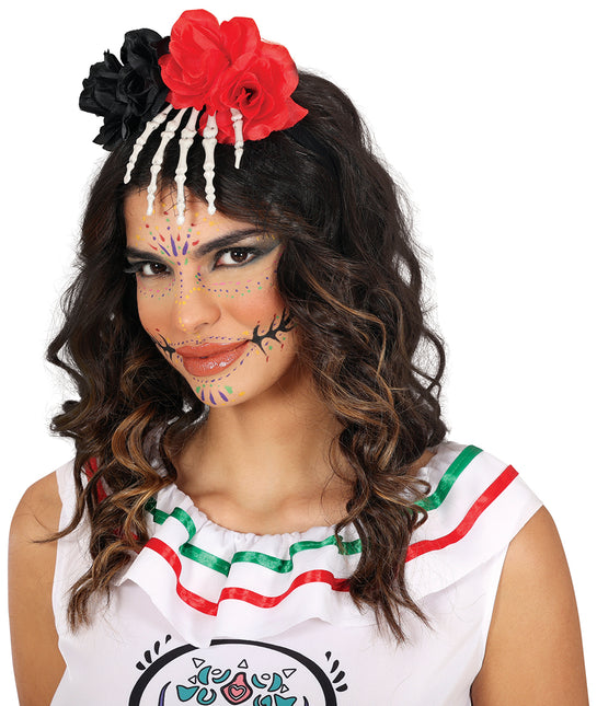 Halloween Haarband Skelett Hand mit Blume