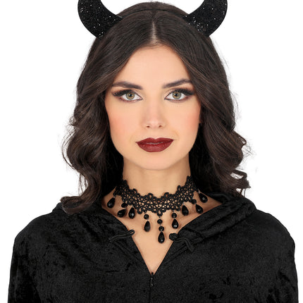 Schwarzer Haarreif Black Devil Glitter