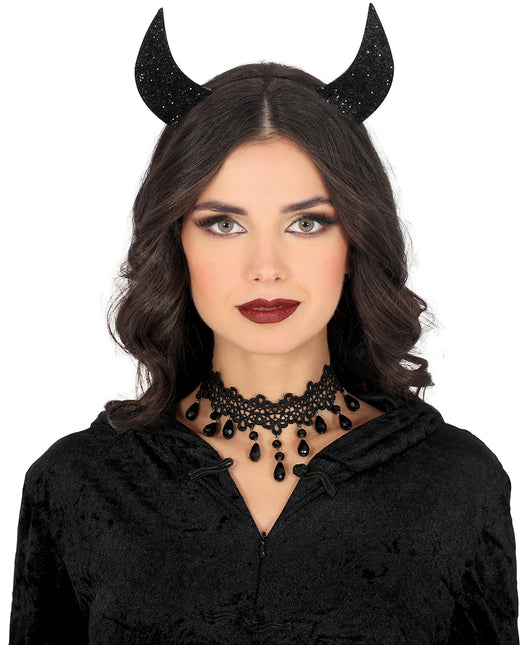 Schwarzer Haarreif Black Devil Glitter