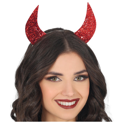 Halloween Haarband Rote Teufelsohren mit Glitzer