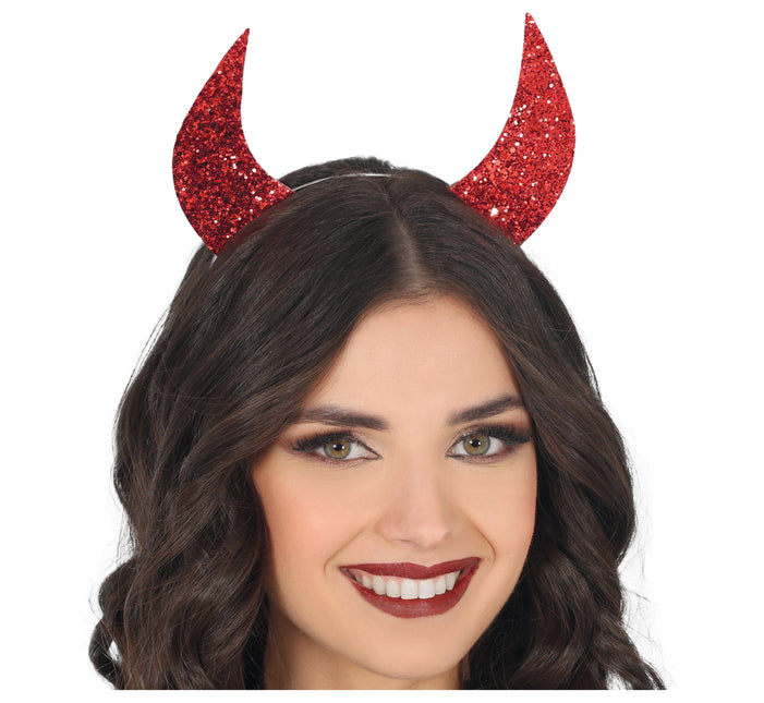 Halloween Haarband Rote Teufelsohren mit Glitzer