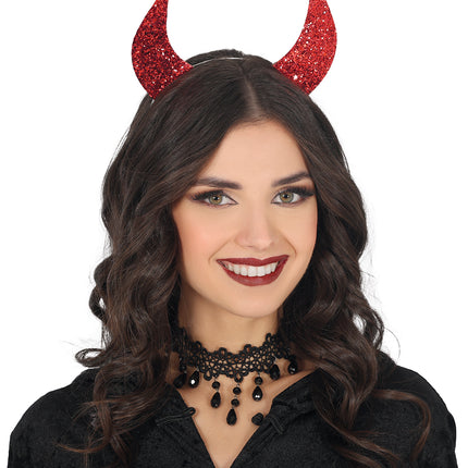 Halloween Haarband Rote Teufelsohren mit Glitzer