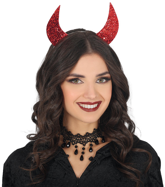 Halloween Haarband Rote Teufelsohren mit Glitzer