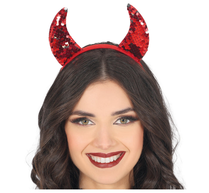 Halloween Haarband Roter Teufel mit Pailletten
