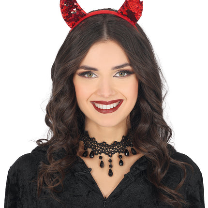 Halloween Haarband Roter Teufel mit Pailletten