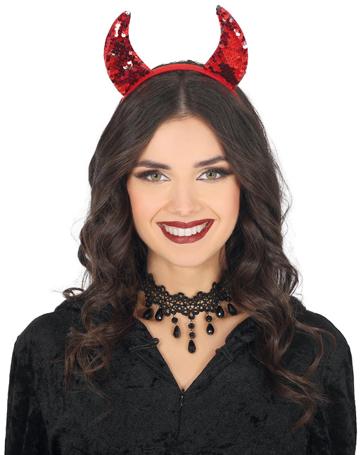 Halloween Haarband Roter Teufel mit Pailletten