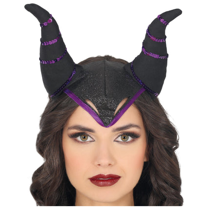 Halloween Haarband Schwarz Lila Hörner