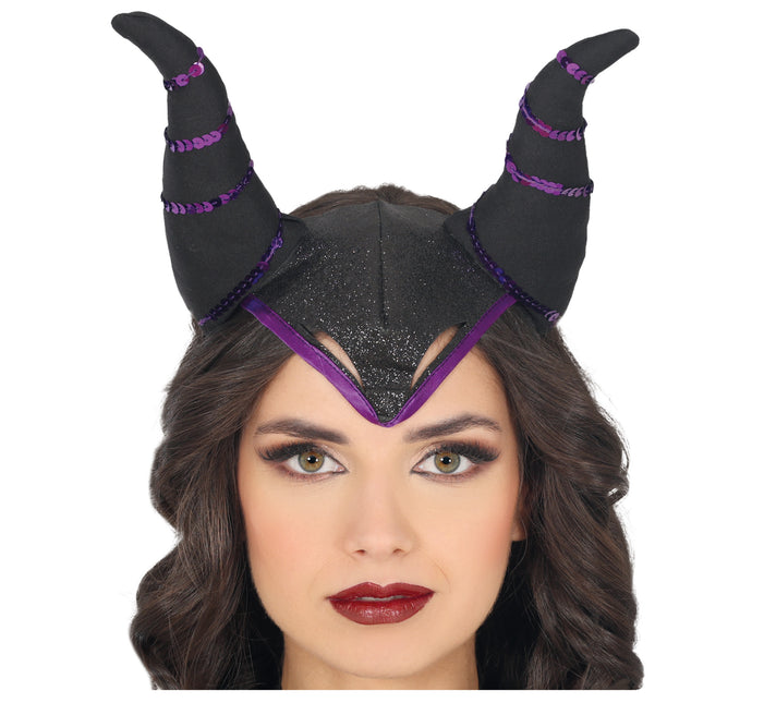 Halloween Haarband Schwarz Lila Hörner