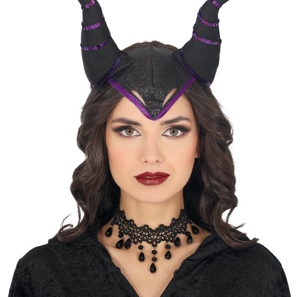 Halloween Haarband Schwarz Lila Hörner