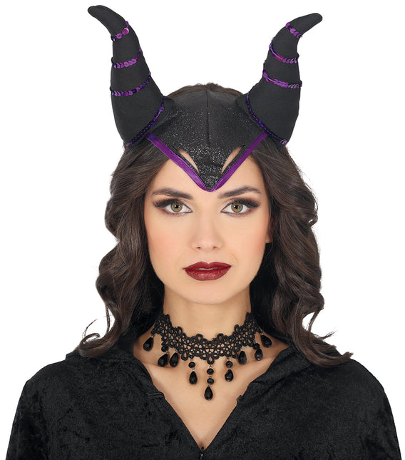 Halloween Haarband Schwarz Lila Hörner