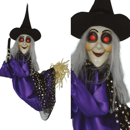 Halloween Puppe Hexe mit Licht, Sound und Bewegung 75cm