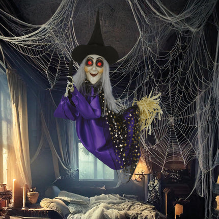 Halloween Puppe Hexe mit Licht, Sound und Bewegung 75cm