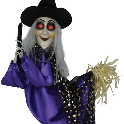 Halloween Puppe Hexe mit Licht, Sound und Bewegung 75cm