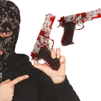 Halloween Fake Pistole mit Blut 24cm