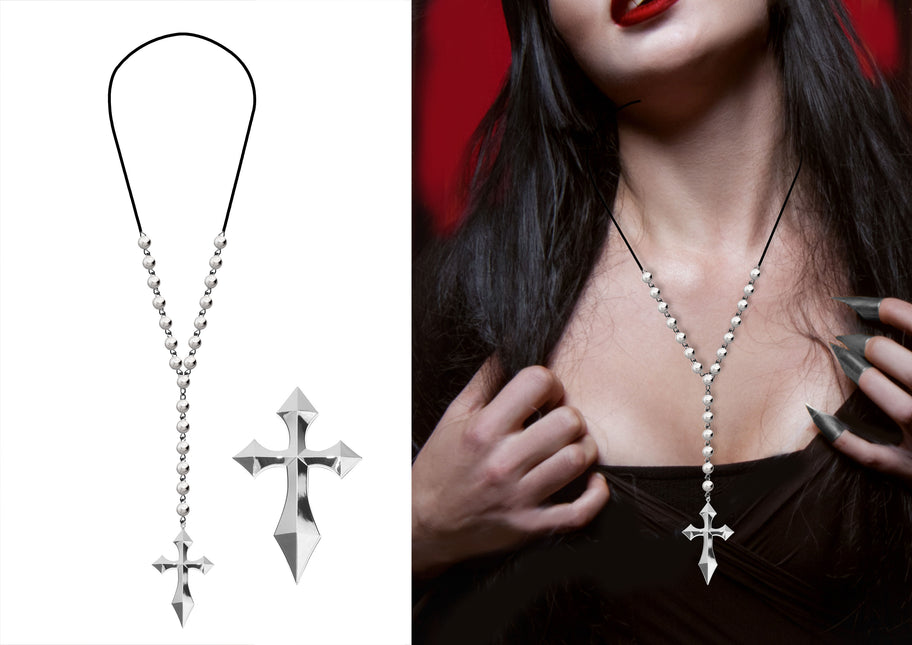 Silberne Halskette Kreuz mit Silberperlen