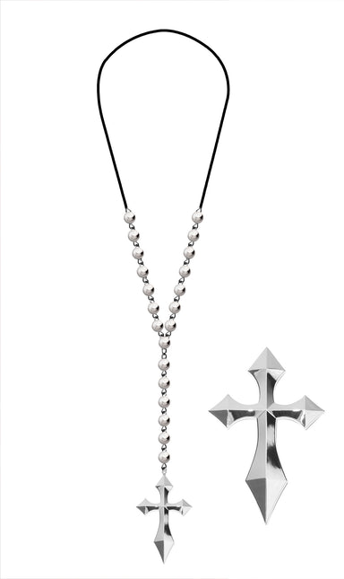 Silberne Halskette Kreuz mit Silberperlen