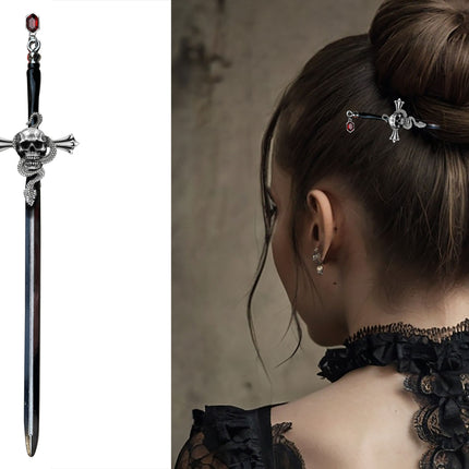 Halloween Haarnadeln Schwarz Silber Schwert 19cm