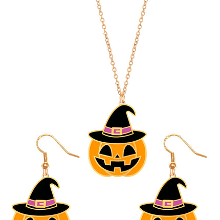 Halloween Accessoire Set Orange Halskette und Ohrringe Kürbis