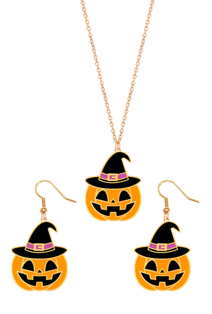 Halloween Accessoire Set Orange Halskette und Ohrringe Kürbis