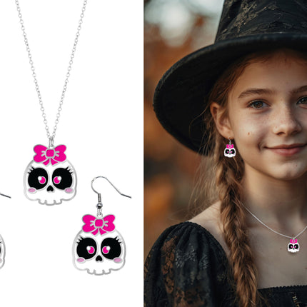 Halloween Accessoire Set Halskette und Ohrringe Totenkopf