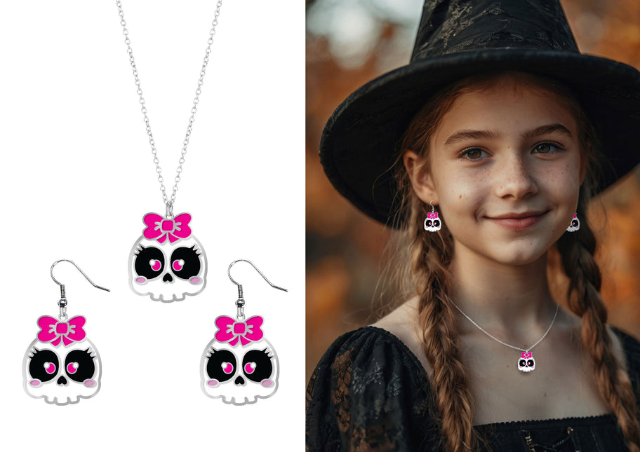 Halloween Accessoire Set Halskette und Ohrringe Totenkopf