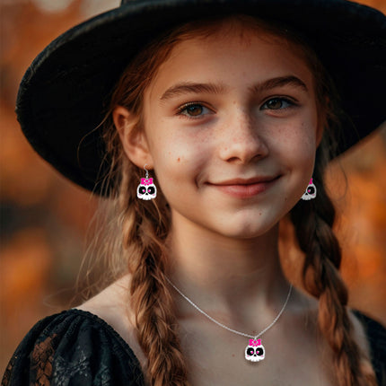 Halloween Accessoire Set Halskette und Ohrringe Totenkopf