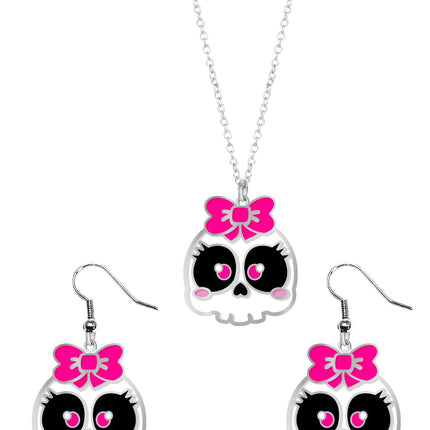 Halloween Accessoire Set Halskette und Ohrringe Totenkopf
