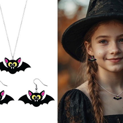 Halloween Accessoire Set Halskette und Ohrringe Fledermaus
