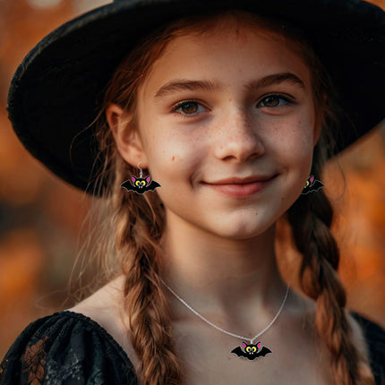 Halloween Accessoire Set Halskette und Ohrringe Fledermaus