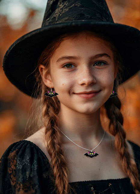Halloween Accessoire Set Halskette und Ohrringe Fledermaus