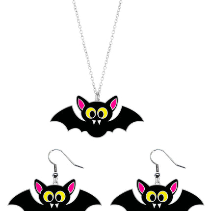 Halloween Accessoire Set Halskette und Ohrringe Fledermaus